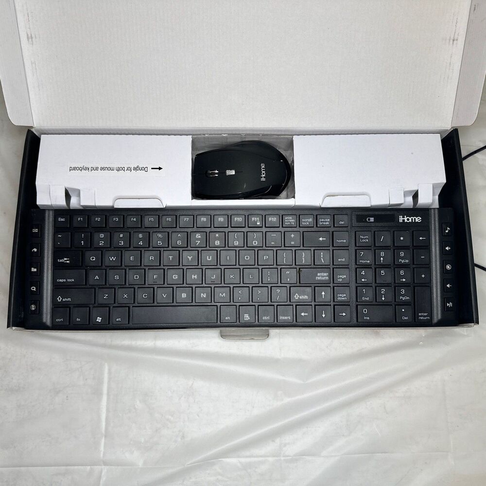 NEW iHOME TYPERIGHT BUNDLE-KEYBOARD & MOUSE W/ SIDE PANEL CONTROLS IH-K251BB